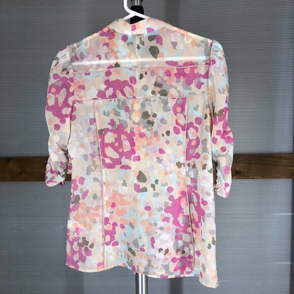 BANANA REPUBLIC FACTORY‎ Abstract Semi-Sheer 3/4 Sleeve Button Down Blouse  Sz S - Picture 2 of 10